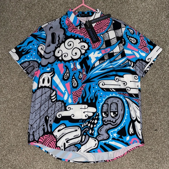 ROMWE Street Life Guys Cartoon Graphic Button Down Shirt - Picture 2 of 9